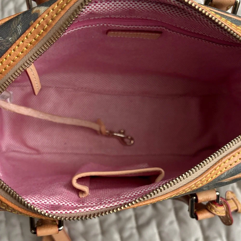 Dooney & Bourke Gray and Tan Logo Satchel
